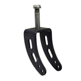 Rear Caster Fork Assembly for the Hoveround® MPV5® (Used) featuring a black metal fork with bolt and holes, cleaned and ready for installation to ensure even tire wear and stability.