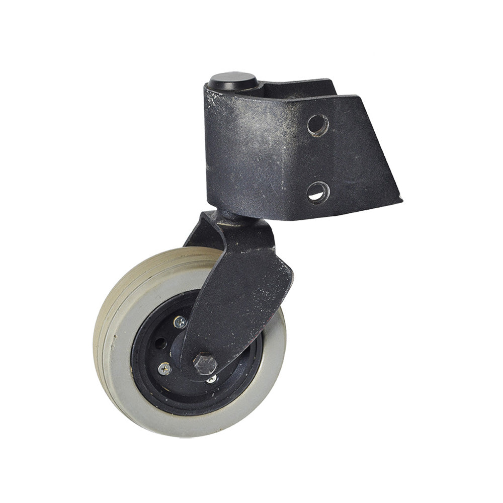 6x 2 Front Right Caster Wheel Assembly with Fork for the Invacare Pronto M71 Sure Step (Used), featuring a black metal frame and visible cosmetic blemishes, fully functional and ready for mounting.