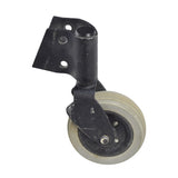 6x 2 Front Right Caster Wheel Assembly with Fork for Invacare Pronto M71 Sure Step (Used), featuring a metal frame and black metal wheel with visible scrapes, ready for power chair repair.