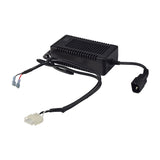 24 Volt 4.0 Amp On-Board Battery Charger for Rascal 600F (Used), featuring a black electronic device with wires and a plug, ideal for restoring your Rascal 600F's charging capability.