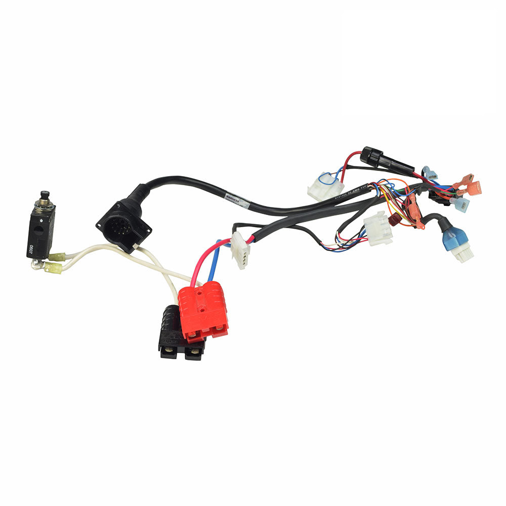 Controller Harness for the Rascal 600 Series (Used), showing a close-up of multiple wires and connectors essential for linking the controller to the motor and tiller wiring harnesses.