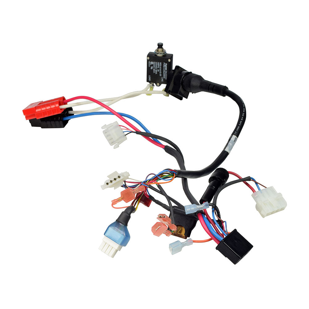 Controller Harness for the Rascal 600 Series (Used) featuring close-up views of various wiring connections and electrical plugs crucial for repairing electric mobility scooters.