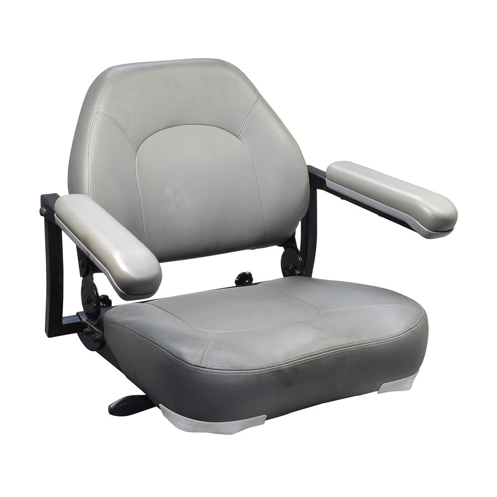 Standard Seat for Rascal 600F (Used) showing a grey chair with armrests, seat base, and seat back, designed for Rascal 600 series mobility scooters.