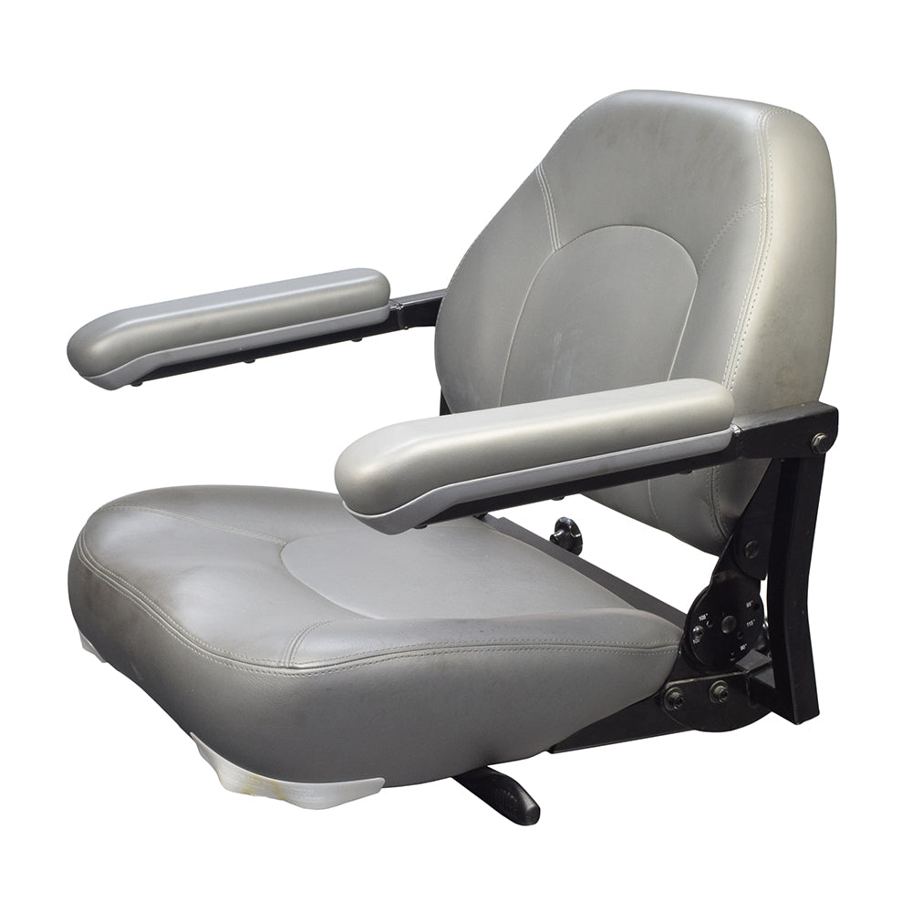 Standard Seat for Rascal 600F (Used) showing a gray chair with armrests, seat base, and seat back, including a metal seat base platform.