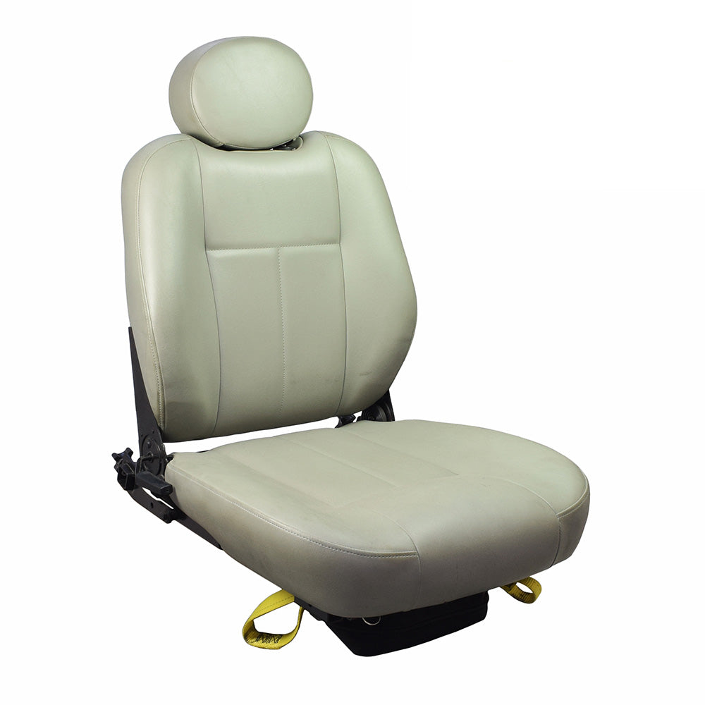 20x22 Seat Assembly for the Jazzy Select (Used) featuring a white leather seat with headrest and armrests, pre-assembled for easy installation.