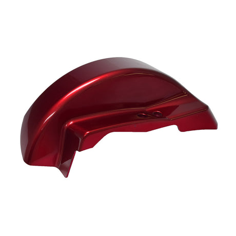 Left Side Fender for the Jazzy Select (Used), a red metal component, shown on a plain backdrop. The fender appears well-maintained, with minimal blemishes, ready to protect the power chair's electrical parts.