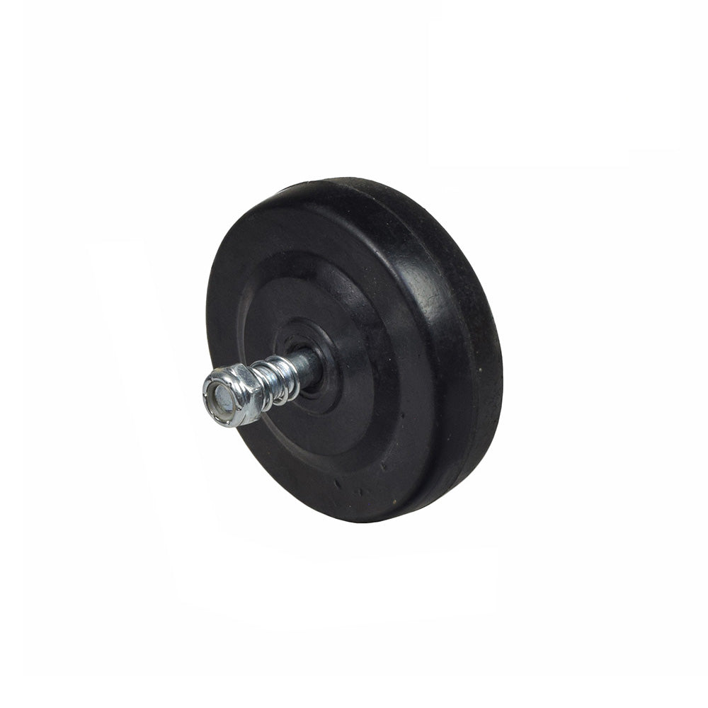 Front Anti-Tip Wheel for the Rascal 600T (Used), featuring a black round wheel with a silver screw in the center, designed to prevent scooter tipping during turns or climbing.