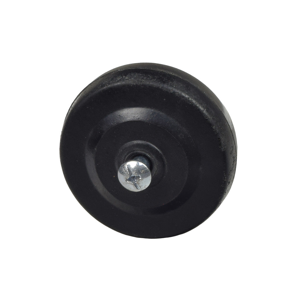 Front Anti-Tip Wheel for the Rascal 600T (Used) featuring a black wheel with a central screw, in good condition, designed to prevent tipping during tight turns or climbing on your mobility scooter.