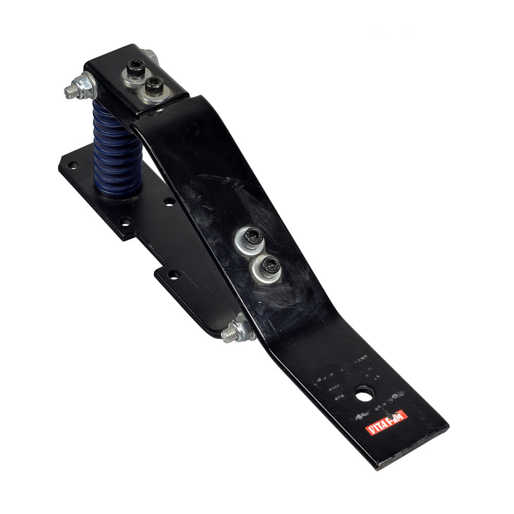 Right Rear Suspension Shock for the Rascal 600F & 600T (Used), featuring a black metal object with a blue spring and necessary hardware. Ideal for replacing a damaged or missing rear shock.