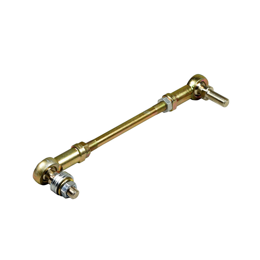 Tie Rod End with Ball Joints for the Rascal 600F (Used) featuring a sturdy metal rod with attached bolts and nuts, ideal for replacing damaged tie rods on mobility scooters.