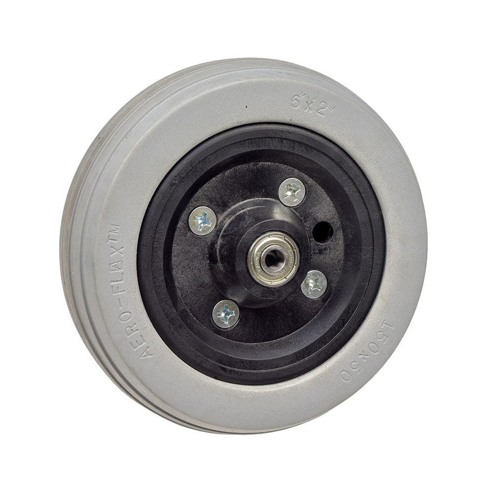 6x2 (150x50) Universal Anti-Tip & Caster Wheel (Used) with a solid gray, ribbed tread tire on a split-rim, featuring a black and white rubber rim and pre-installed bearings.