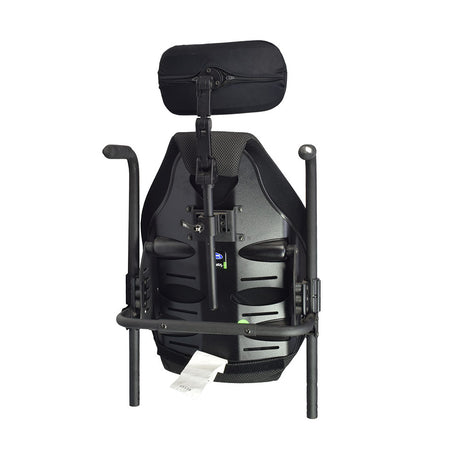 15x21 Invacare Matrx Elite Seat Back with Headrest (Used), featuring an adjustable headrest and back support frame with attendant's grips, shown in near-new condition.