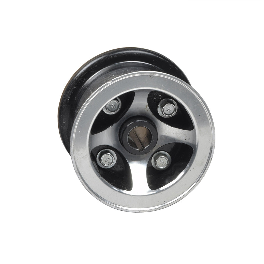 Rear Split-Rim Wheel Hub for the CTM HS-320 (Used) showing a close-up of the silver rim and bolt detailing.