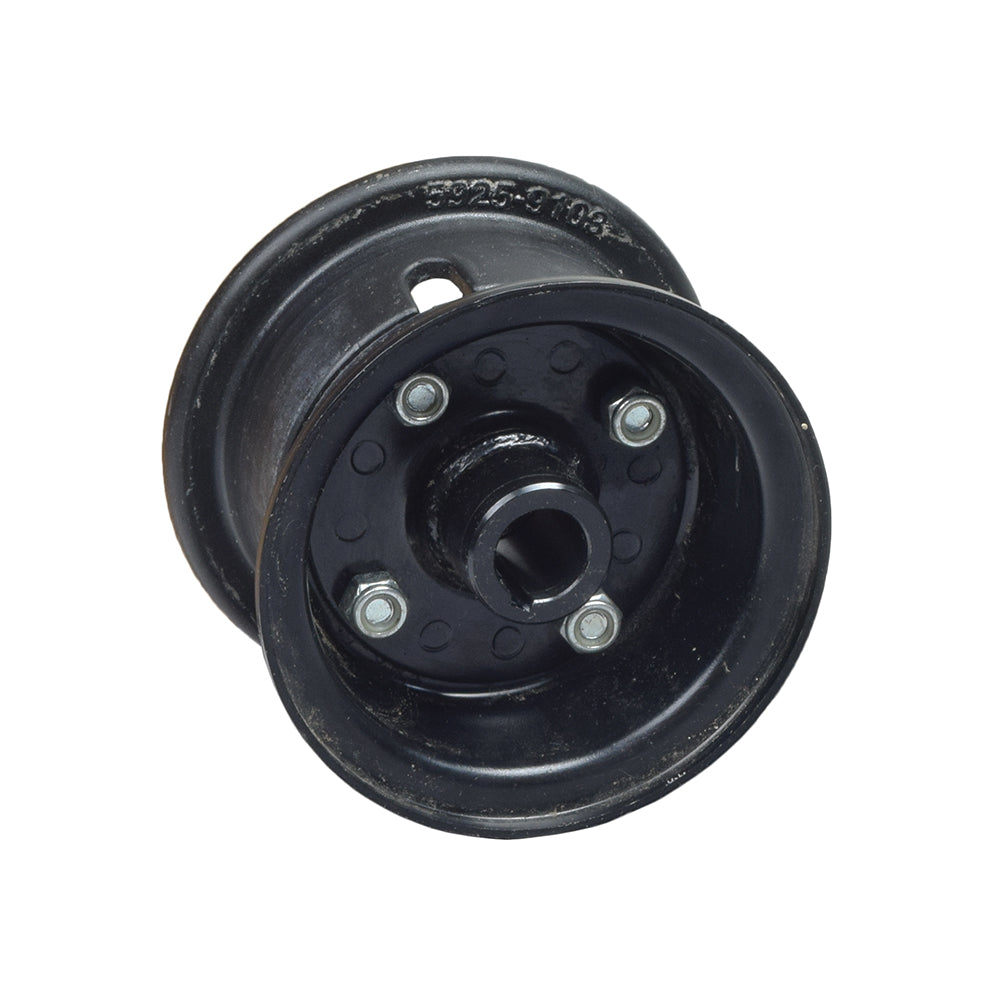 Rear Split-Rim Wheel Hub for the CTM HS-320 (Used) shown in close-up, highlighting the central hole and mounting features for attaching solid or foam-filled tires.