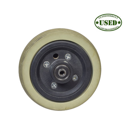 6x2 Caster Wheel for the Jazzy Select (Used) – featuring a white rubber rim and equipped with 608ZZ bearings. Shows slight discoloration but remains in great condition and ready for installation.