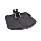 ATX Style Foot Platform Top Cover for Jazzy Power Chairs (Used) featuring a black metal tray with a clamp, screws, and rubber mat, suitable for Jazzy Select, 600, 610 models, ready for installation.