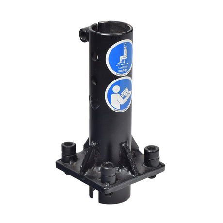 Lower Seat Post for the Jazzy Select & Select 6 (Used) – Black metal cylinder with blue and white stickers, designed for specific serial numbers of Jazzy Select and Select 6 power chairs.