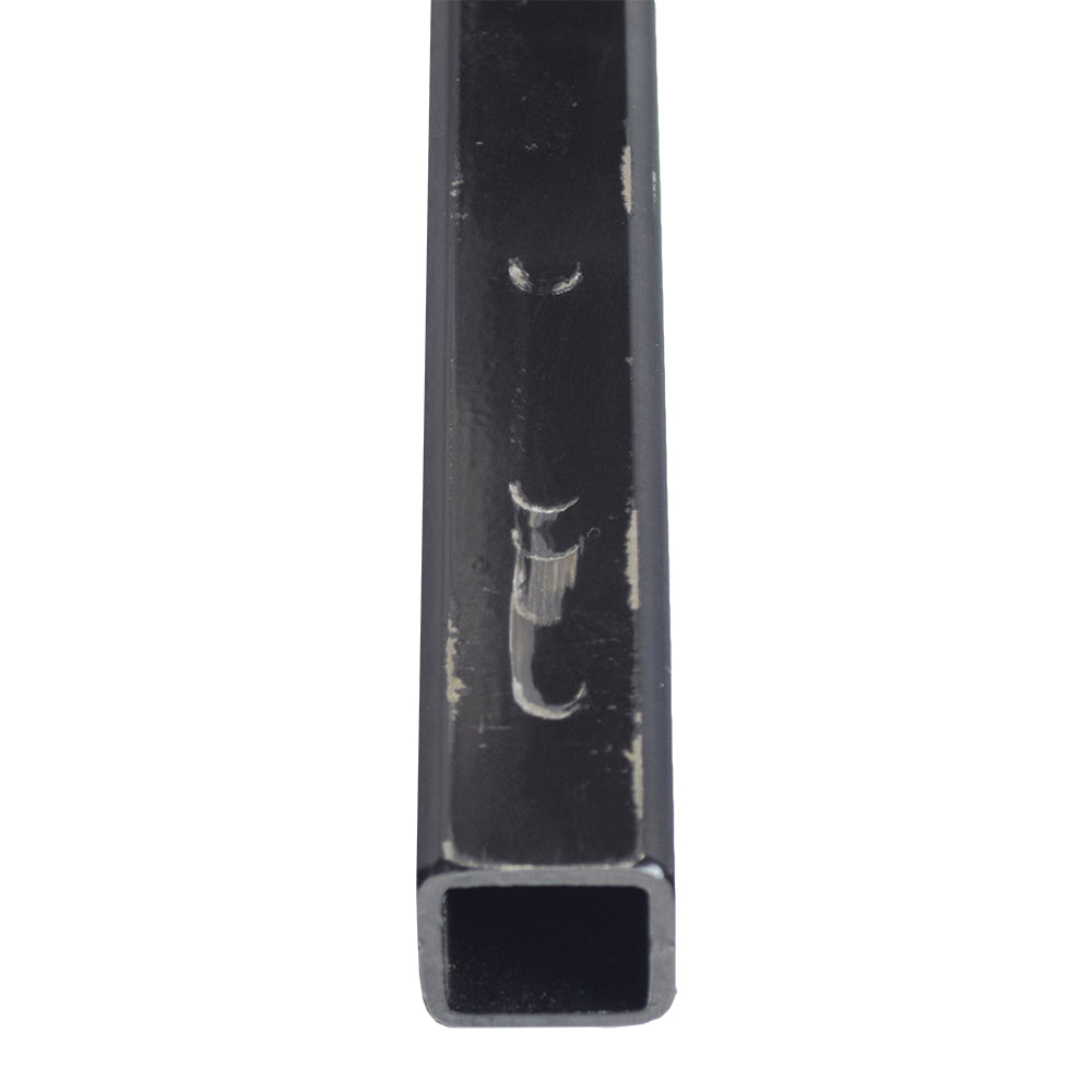 Armrest Assembly for the Shoprider Echo & Hero (Used) - A rectangular metal armrest with a central hole, featuring slight tube marks from a set-screw and a black enamel finish.