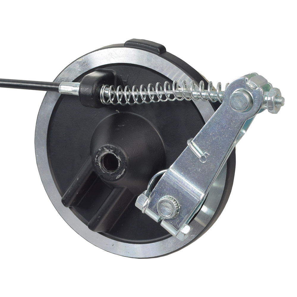 Front Drum Brake Assembly with Cable, Lever, & Drum Brake Shoes for the eWheels EW-36 Scooter (Used); features a black and silver metal object with a spring and cylindrical components.