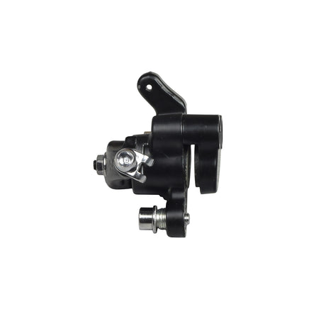 Black Brake Caliper with Right Arm for Scooters & Mini Bikes, showcasing a sleek black and silver mechanical design, compatible with disc brakes on scooters, go-karts, and pocket bikes.