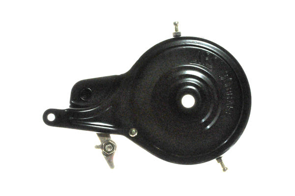 90 mm Rear Band Brake Assembly with Rotor (Blemished) showing a black metal object with screws and a hole, missing the spring, ideal for Currie-made electric scooters.