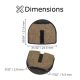 Brake Pads for YK2 Flame Disc Caliper (Set of 2) displayed in a comparative diagram highlighting their design and fitment details for electric scooters and dirt bikes.