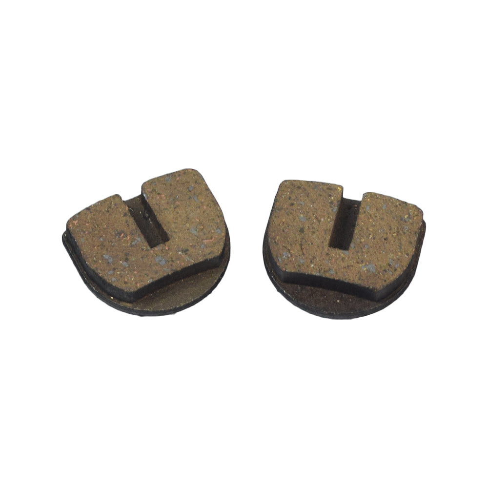 Brake Pads for YK2 Flame Disc Caliper (Set of 2) with visible brown and black components, suitable for electric scooters, dirt bikes, and mini bikes, shown in a close-up view.