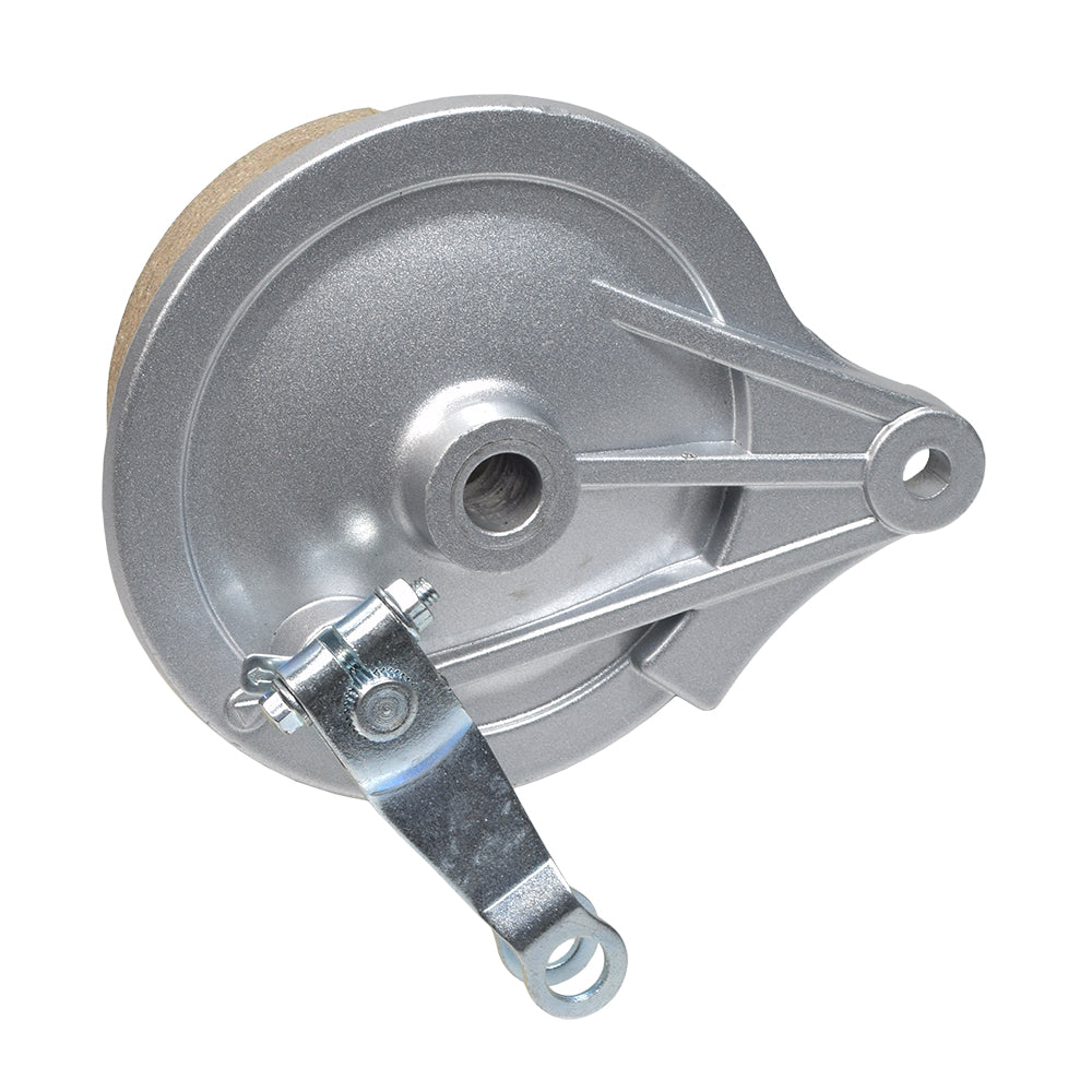 Brake Assembly for the Baja Mini Bike MB165 & MB200 (Baja Heat, Mini Baja, Baja Warrior) featuring a metal object with a metal handle, designed for all versions and equipped with a 105 mm brake shoe set.