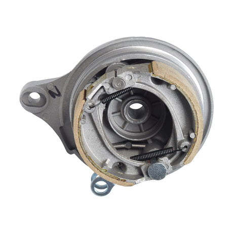 Brake Assembly for the Baja Mini Bike MB165 & MB200 (Baja Heat, Mini Baja, Baja Warrior) showing a metal rotor with a spring and a metal ring, designed for the right side.