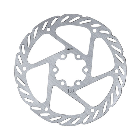 160 mm Disc Brake Rotor for Swagtron EB6 Bandit Fat Tire & EB7 Elite Commuter Electric Bicycles, featuring a circular metal design with a patterned surface, suitable for front and rear wheel assembly.