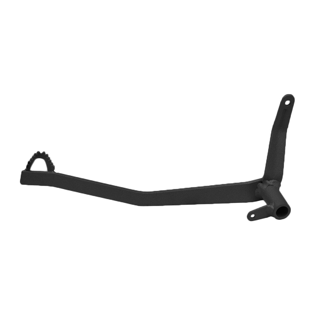 Rear Foot Brake Lever for 50cc, 70cc, & 90cc Dirt Bikes, showcasing a sturdy black metal lever with a toothed end designed for durability and compatibility with various small gas-powered dirt bikes.