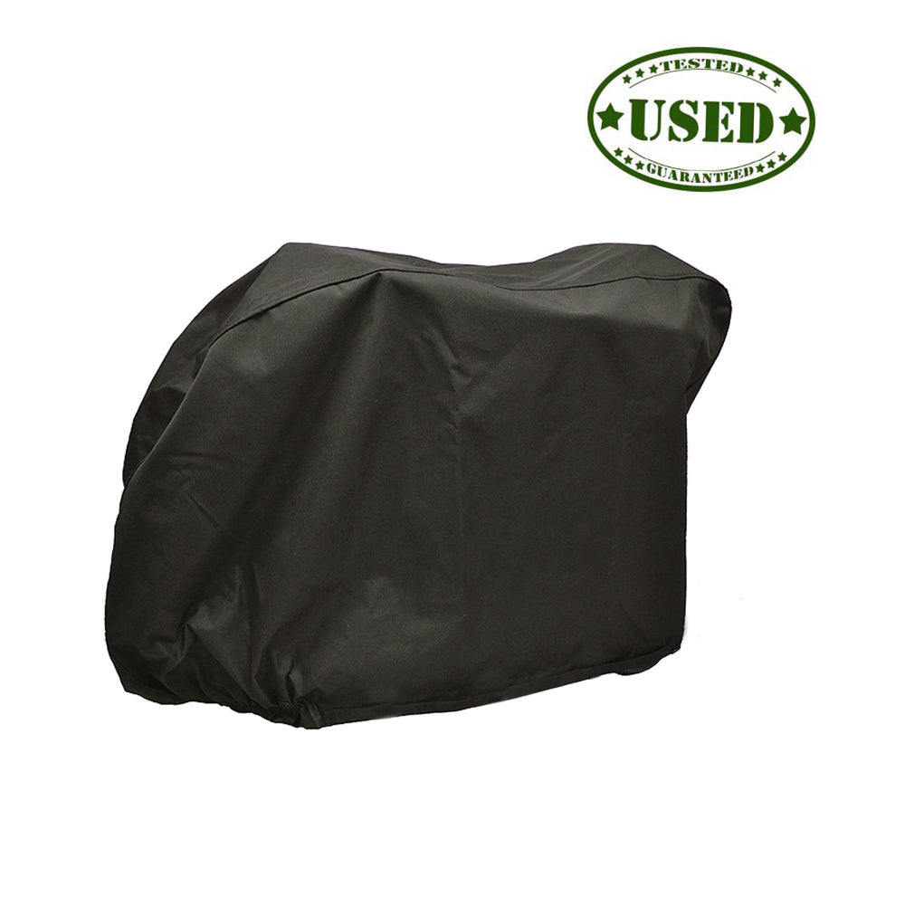 X-Large Weatherproof Cover for Mobility Scooters (Used) - A durable black cover designed to protect scooters from elements and dust, featuring a drawstring bottom edge for a secure fit.