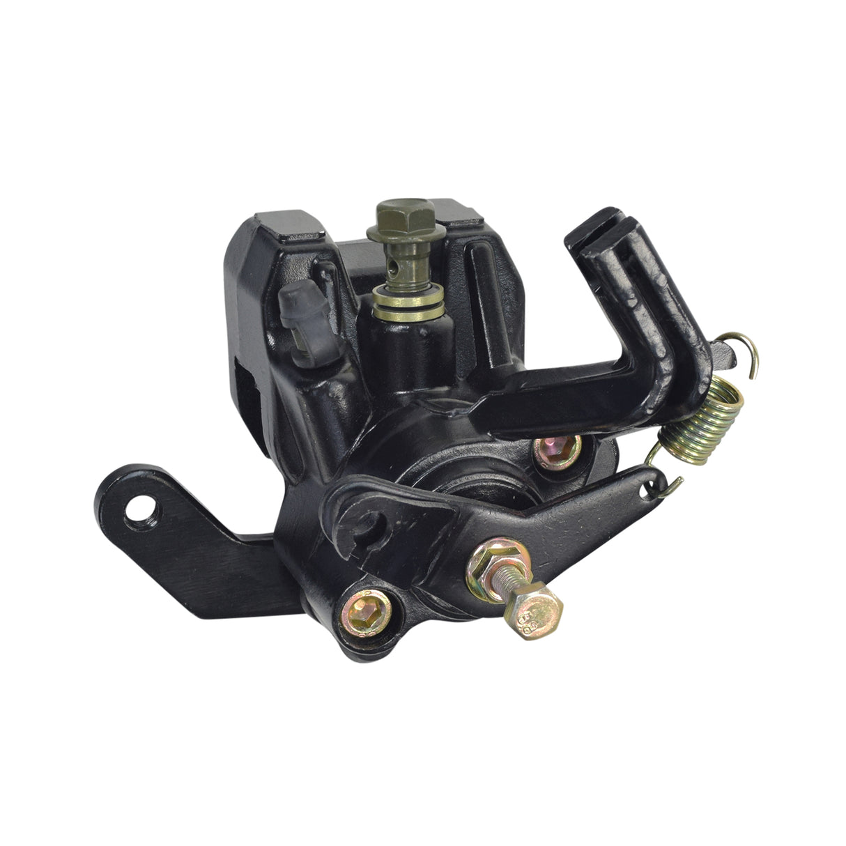 Rear Brake Caliper for 150cc Kandi Go-Karts & Dune Buggies with visible screws, bolts, nuts, and brake pads, designed for easy DIY installation and compatibility with various 150cc go-kart models.