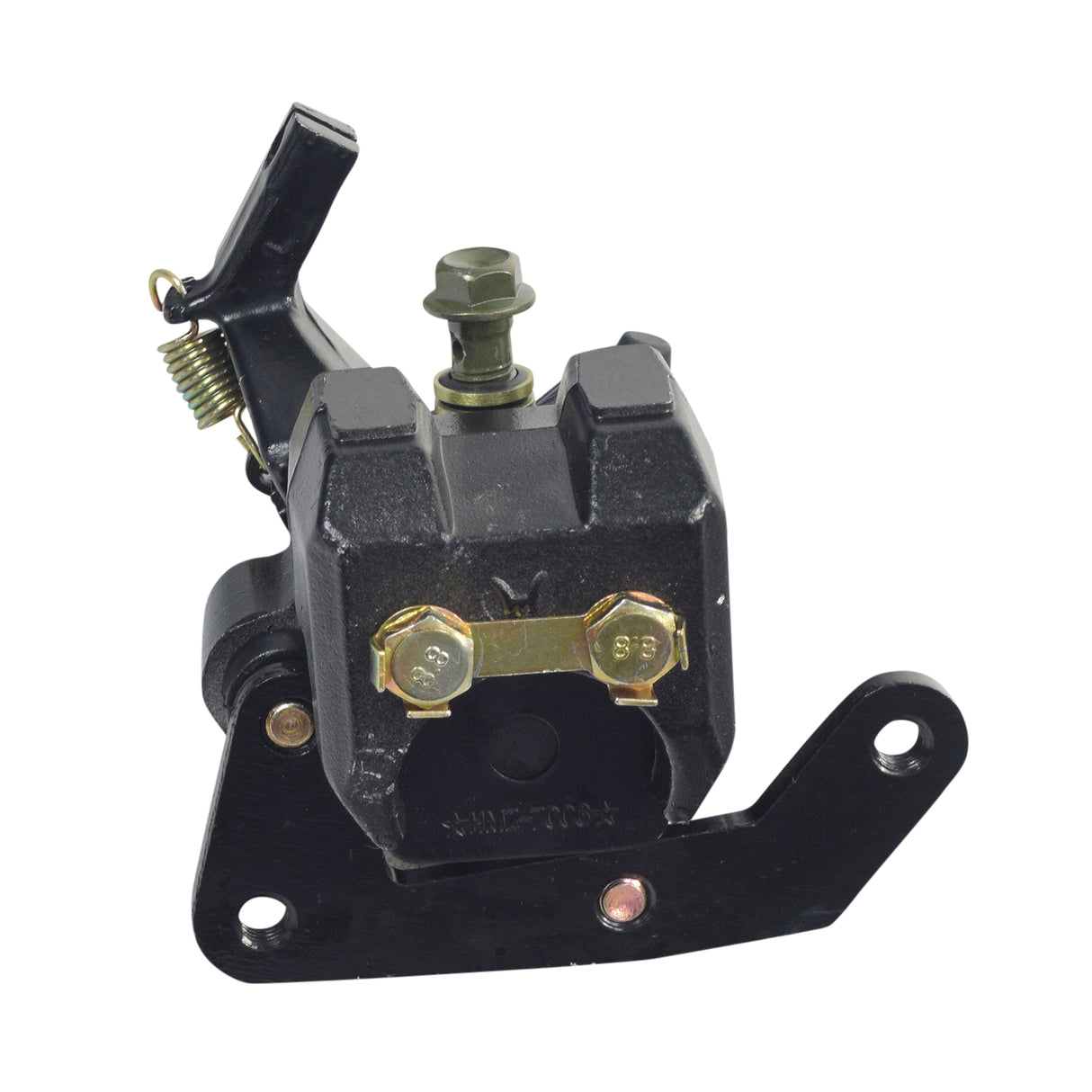 Rear Brake Caliper for 150cc Kandi Go-Karts & Dune Buggies, featuring a black metal design with visible screws, bolts, and nuts, optimized for easy DIY installation on popular 150cc models.