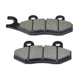 Front Brake Pads for 50cc - 150cc Go-Karts & Scooters, shown as a set of two black and grey pads, suitable for various models like KYMCO Agility 50 and Suzuki Burgman 400.