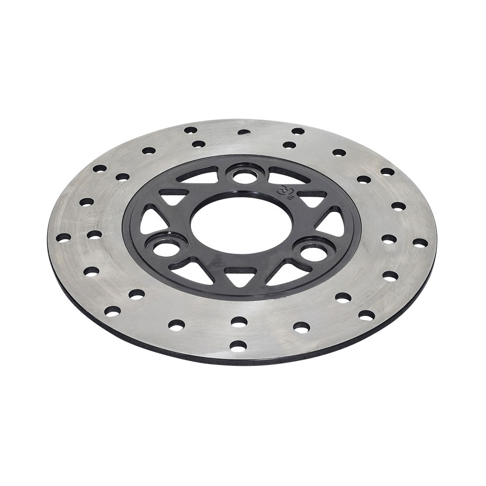 6-1/16 (155 mm) Brake Disc for the Monster Moto / Mega Moto MM-B212 Mini Bike, featuring a black enamel inner circle with silver rivets and multiple holes for enhanced braking performance.