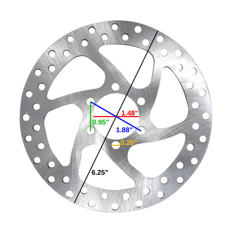 160 mm Disc Brake Rotor for Coleman CK100 & SK100 Go-Karts, featuring a circular metal design with a blue triangle, green lines, and six mounting holes around a center hole.