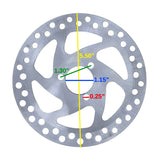 Brake Disc for the Pulse ATV Quad Ride-On, showing a circular metal object with a green and yellow line, featuring a 5-7/16 diameter and 1-1/16 center hole for the flanged hub.