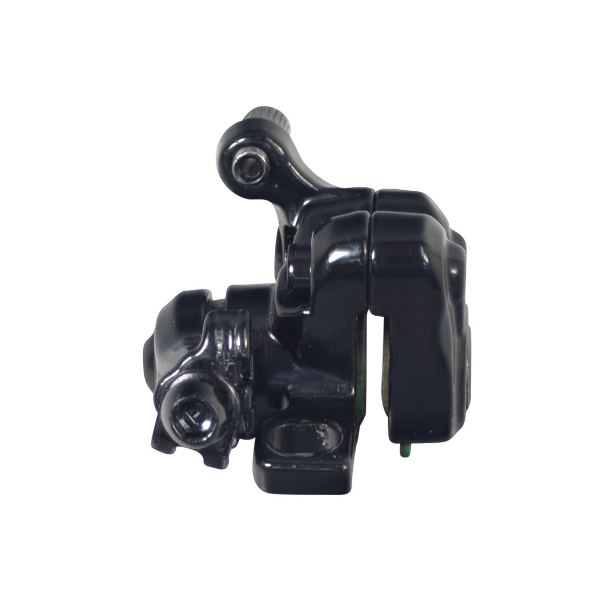 Brake Caliper for the Razor T25 Electric Scooter, a black metal piece of equipment with a screw, designed for the rear wheel's disc, ensuring smooth stops and easy installation with included mounting bolts.