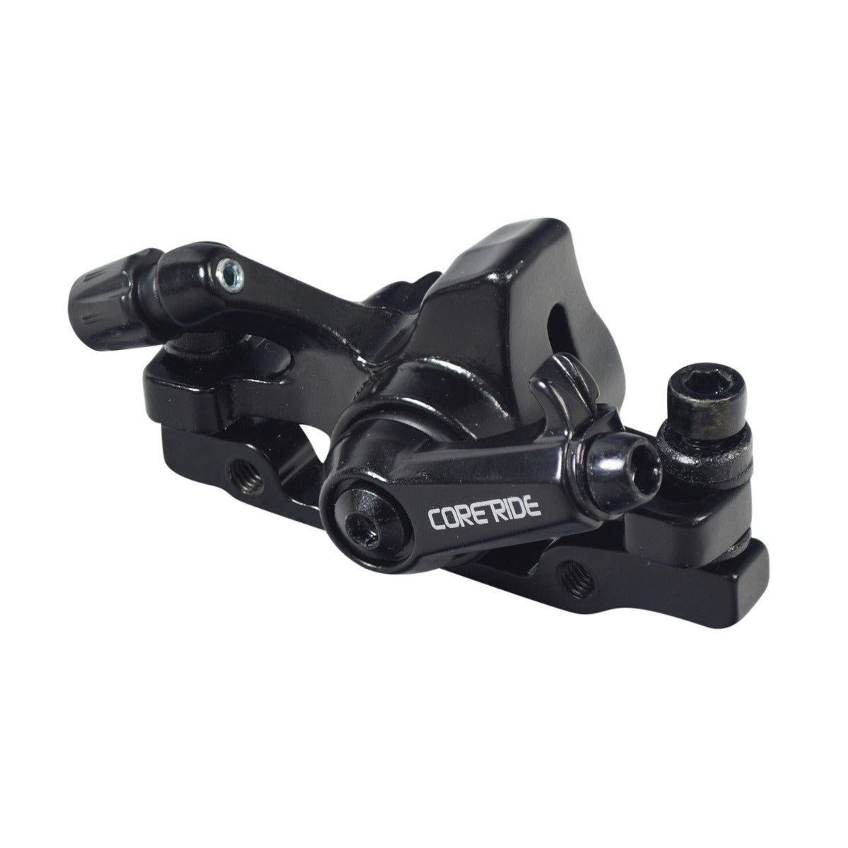 Replacement Brake Caliper for the ANCHEER 26 350W Electric Mountain Bike, shown as a black metal object with screws, designed to fit next to the wheel for smooth stopping.