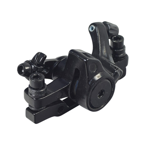 Coreride Brake Caliper for Electric Scooters & Bikes, featuring a black metal design with visible screws, ensuring efficient and smooth stopping. Ideal for front or rear wheel installation.