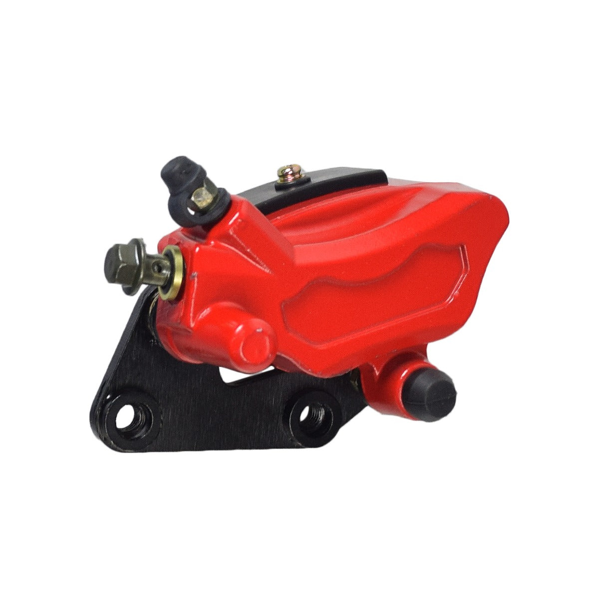 Brake Caliper for the MotoTec MT-FatBoy-500 Electric Scooter, featuring a detailed, close-up view of the mounting bolts and components, designed for efficient disc braking on the front wheel.