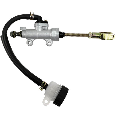 Rear Brake Master Cylinder with Reservoir for TaoTao EK80 & GK80 Go-Karts, showing a close-up of the brake system, including the cylinder, reservoir, 90° nipple, and mounting holes.