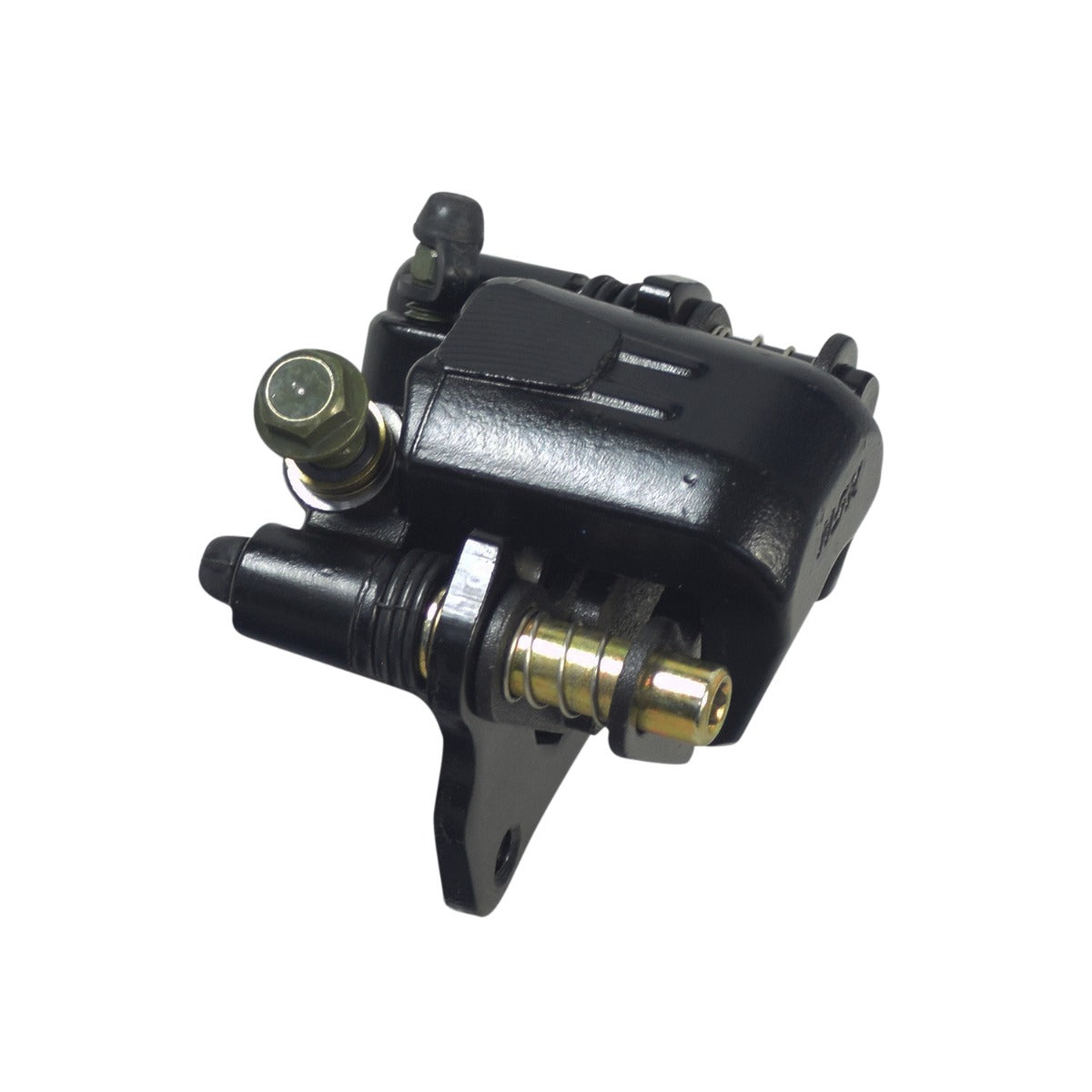 Rear Brake Caliper for Coleman AT125-EX & AT125-UT ATVs, featuring visible screws and a close-up of a nut, shown with a new set of brake pads, essential for optimal braking performance.