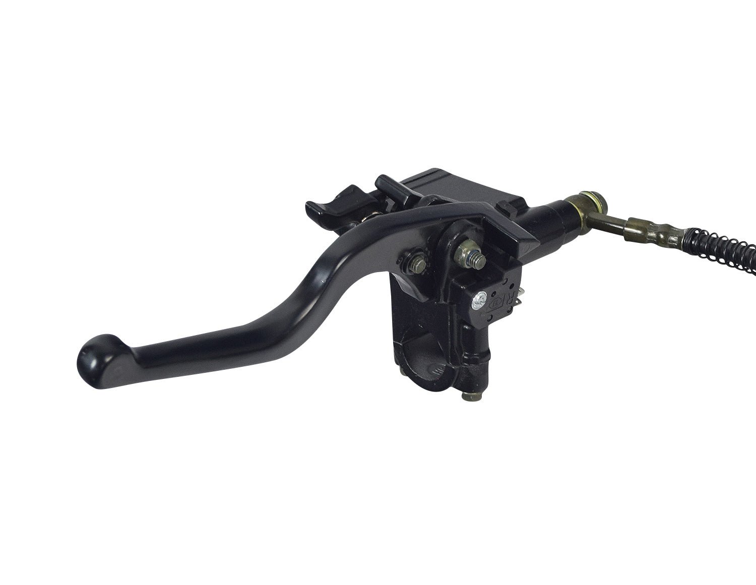 Front Brake Caliper, Lever, & Line Assembly for Coleman AT125-EX & AT125-UT ATVs, featuring a black handlebar-mounted lever, brake fluid line with Y splitter, and visible metal calipers with brake pads.