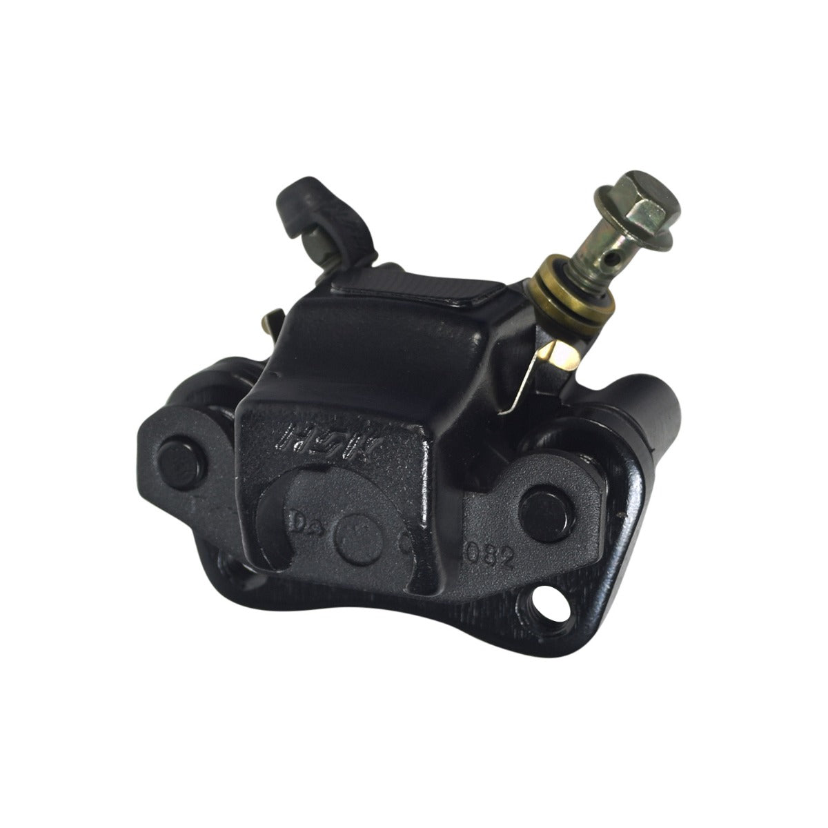 Front Brake Caliper for Coleman AT125-EX & AT125-UT ATVs, featuring a black metal construction with a bolt and screw, shown in close-up detail with brake pads included.