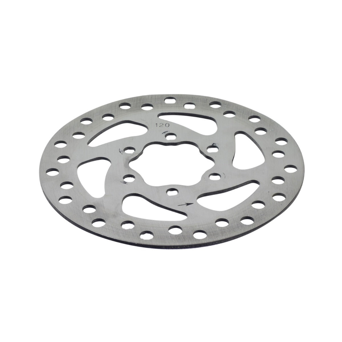 120 mm Disc Brake Rotor with 6 Mounting Holes for the Jetson® LX10 Folding Electric Bicycle, featuring a circular metal design with evenly spaced holes for mounting.