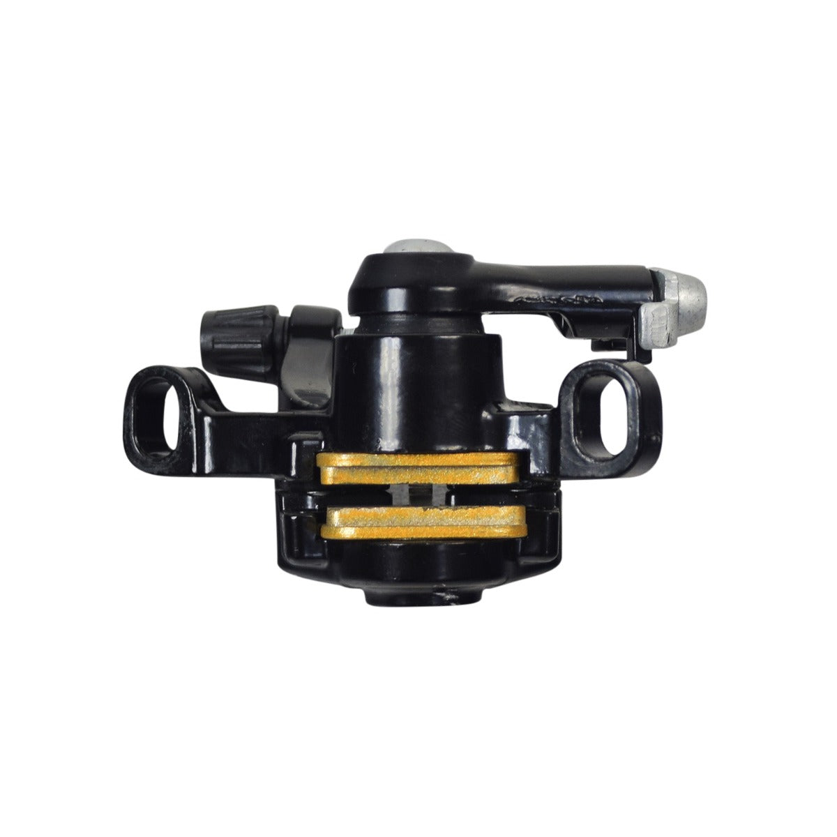 Brake Caliper for the Swagtron EB6 Bandit Fat Tire Electric Bike, featuring a close-up of its black and gold metal components, designed for efficient braking and durability.