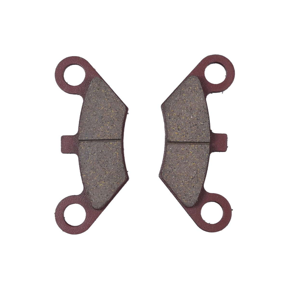 Rear Brake Pads for the Coleman AT200-B ATV, shown as a symmetrical set of two pads with two mounting holes, displayed close-up to highlight their structure and design.