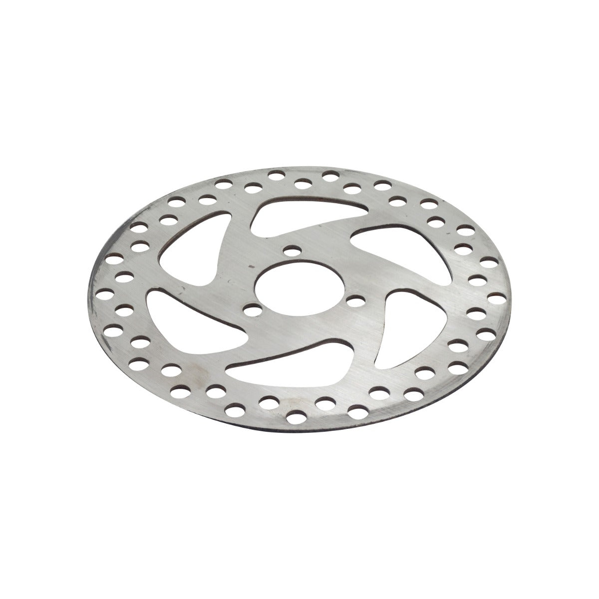 140 mm Brake Disc with 3 Mounting Holes for the Fit Right FRP DB001 50cc Dirt Bike, showing a circular metal object with evenly spaced holes for mounting.